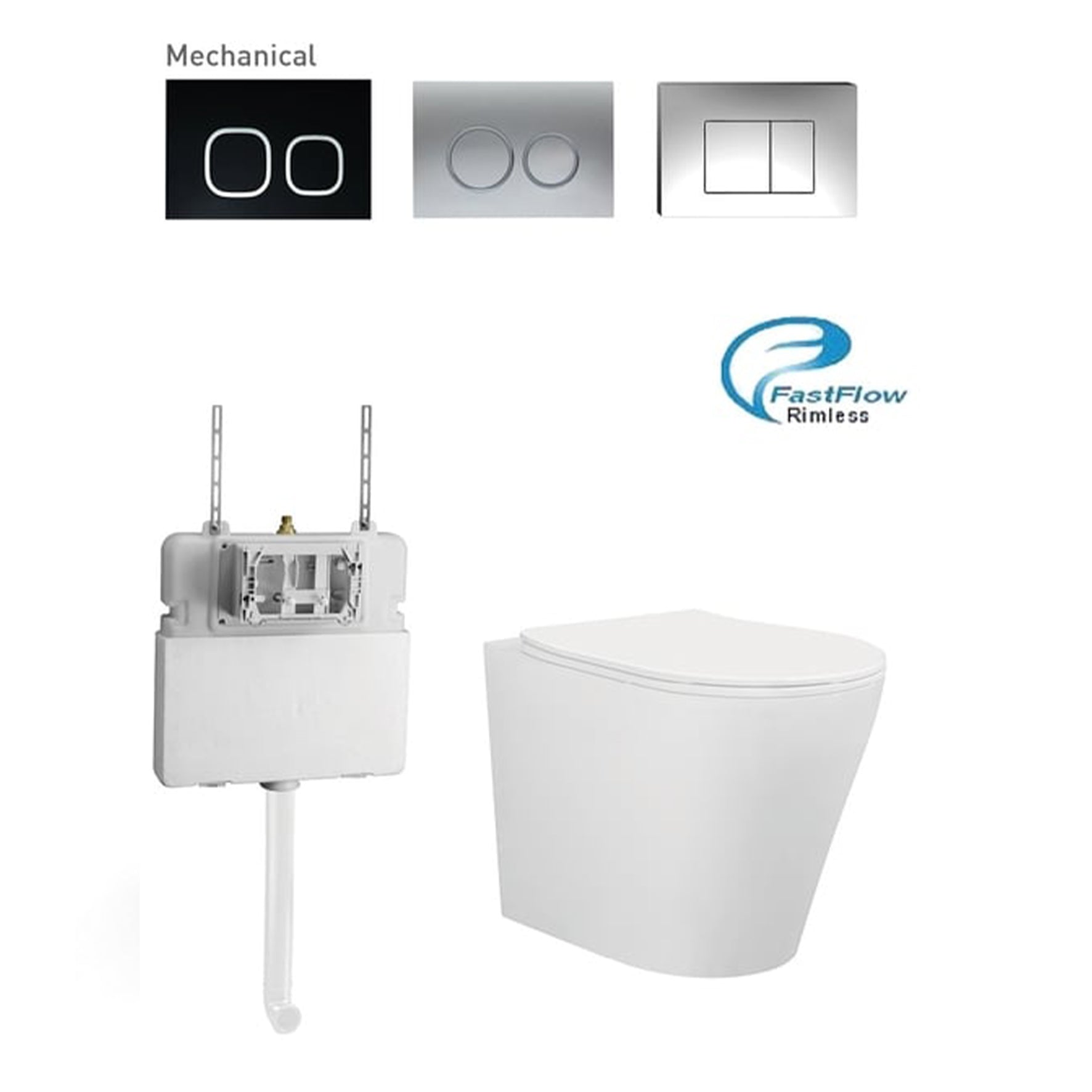 Bravo-II Rimless In Wall Cistern Toilet Suite Pan With Chrome Button